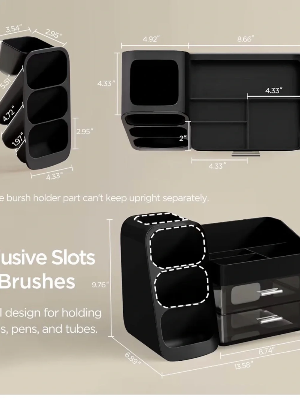 Black Cosmetic & Vanity Organizer Caddy - Multi-Compartment Makeup Storage